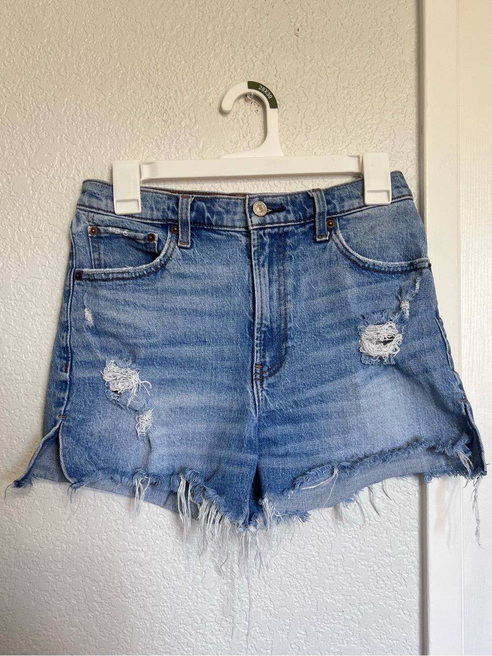 Abercrombie & Fitch High Rise Distressed Denim Shorts Raw Hem